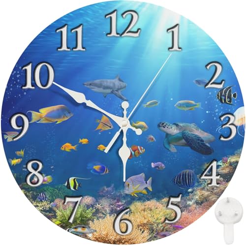 Britimes Round Wall Clock Silent Non-Ticking 10", Tropical Fish - color: Ocean Animal, size: Round 10"