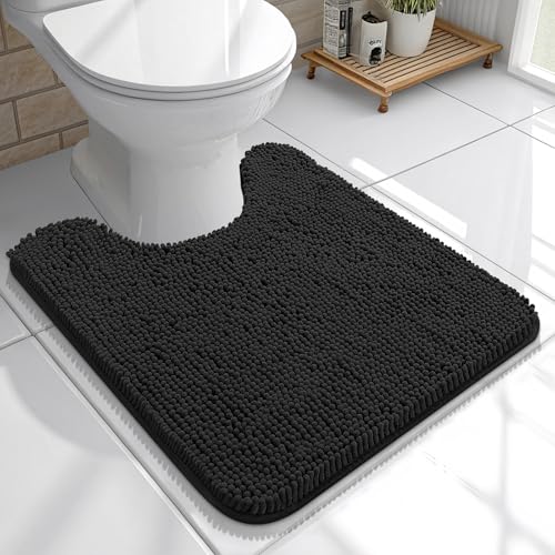 OLANLY Toilet Rugs U-Shaped 20x20, Soft Absorbent Chenille Contour Rugs - color: Black, size: 20" X 20" Contour Rug