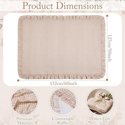 100% Cotton Taupe Gingham Muslin Throw Blanket 6 Layers Ruffled - color: Taupe