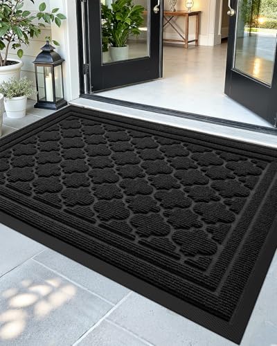 Color&Geometry Front Door Mat Outside Entrance, 17"x29" Heavy Duty Non Slip Low Profile Doormat, Dirt and Moisture Trapping Welcome Mats for Front Door, Entryway, Patio, Garage, Brown Geometric - color: 1-black, size: 47"x71"