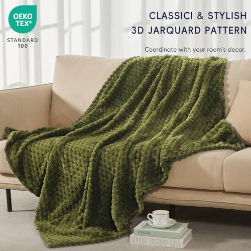 PHF Soft Cozy Fleece Throw Blanket, 340GSM Lightweight Warmth, Olive Green - color: Olive Green, size: Throw(50"x60")