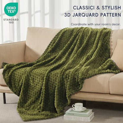 PHF Soft Cozy Fleece Throw Blanket, 340GSM Lightweight Warmth, Olive Green - color: Olive Green, size: Throw(50"x60")