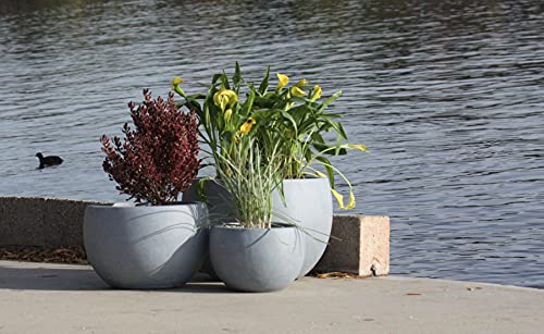 Kante Set of 3 Blue Gray Concrete Bowl Round Planters for Modern Home - color: Gray, size: 19.9"D + 15.7"D + 11.8"D