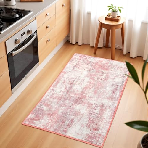 Macgace Washable Abstract Area Rug for Entryway, 2x3 Small Rugs Pink - color: Blush Pink, size: 2' x 3' (Rectangular)
