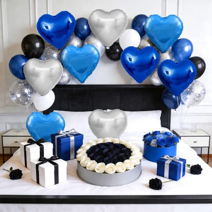 Blue Silver Heart Foil Balloons,12Pcs 18Inch Heart Shaped Balloons - color: Dark Blue Silver