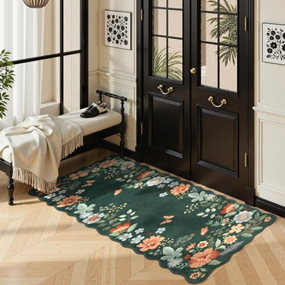Lahome Floral Small Rug, 2x4 Kitchen Rugs Non Slip Washable Rug Ultra-Thin - color: Dark Green, size: 2' x 4'(Rectangular)
