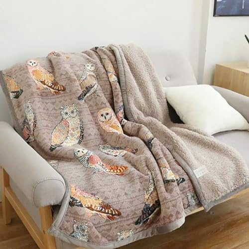 UKELER Flannel Sherpa Throws 60'' x 50'' - Cute Colorful Owl Design Soft Plush Flannel Blanket Throws for Bed/Couch/Sofa/Office/Camping - color: A-colorful Owl, size: 50''x60''