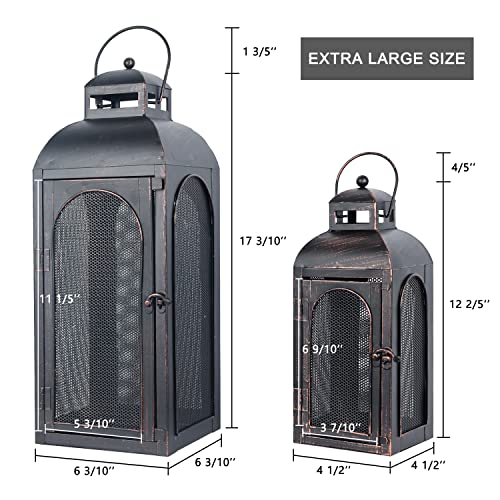 럭셔리 랜턴 장식 야외 및 실내, 2개 세트 (48.3cm(19인치) 및 33cm(13인치)) 금속 캔들 랜턴 장식, 빈티지 벽걸이 캔들 홀더, 현관 파티오 웨딩 농가 가정, 크리스마스 장식용 - color: 블랙 브러시 포함 / 48.3cm(19인치)+33cm(1