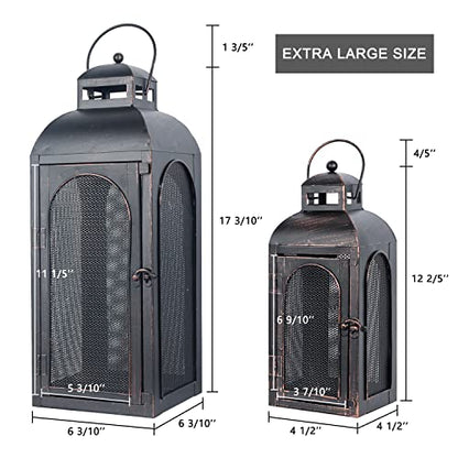 럭셔리 랜턴 장식 야외 및 실내, 2개 세트 (48.3cm(19인치) 및 33cm(13인치)) 금속 캔들 랜턴 장식, 빈티지 벽걸이 캔들 홀더, 현관 파티오 웨딩 농가 가정, 크리스마스 장식용 - color: 블랙 브러시 포함 / 48.3cm(19인치)+33cm(1