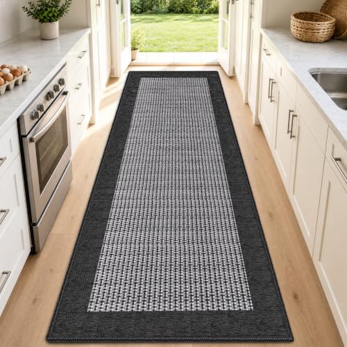 StepRite Kitchen Rugs, Kitchen Mats for Floor, 70"x20" Non-Slip Machine-Washable Kitchen Throw Rug, Absorbent Kitchen Runner Rugs Office, Kitchen Sink Standing Desk Mat, Kitchen Decor Carpet, Black - color: Black, size: 70"x20"