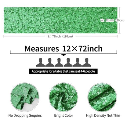 Pufogu 12 x 72 inches Grass Green Sequin Table Runner, 2 Packs - color: Grass Green