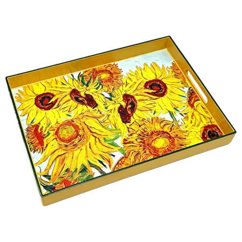 Classic Impressionist Sunflower Decorative Serving Tray, 15.7" x 11.8" Vintage Art Print for Home Decor - color: Impressionist Sunflower