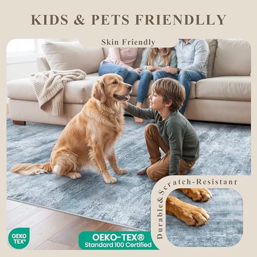 2x5 Non-Slip Washable Runner Rug – Modern Neutral Abstract Small Rug for Hallway, Kitchen, Bathroom, Bedroom, Entryway, Laundry Room – Thin Soft Low-Pile Rubber Backing (Blue Grey) - color: Misty Blue/Gray, size: 2' x 5' (Rectangular)