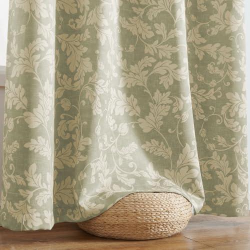 jinchan Green Floral Curtains 84 Inch Room Darkening Grommet 2 Panels - color: Sage, size: 50"W x 84"L (Pack of 2)