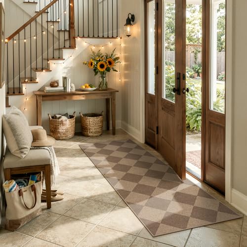 Lahome Checkered Easy Jute Outdoor Runner Rug, 2x6 Kitchen Rugs Washable - color: Nature/Checkerboard -2, size: 2' x 6' (Runner)