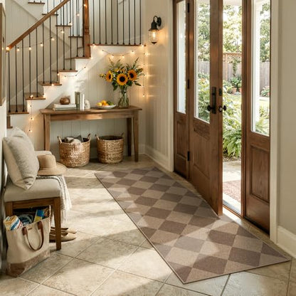 Lahome Checkered Easy Jute Outdoor Runner Rug, 2x6 Kitchen Rugs Washable - color: Nature/Checkerboard -2, size: 2' x 6' (Runner)