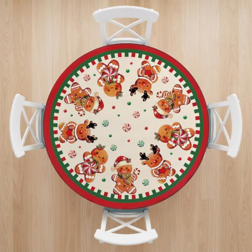 Gingerbread Christmas Tablecloth Round 43x43 Inch Polyester Woven - color: Gingerbread