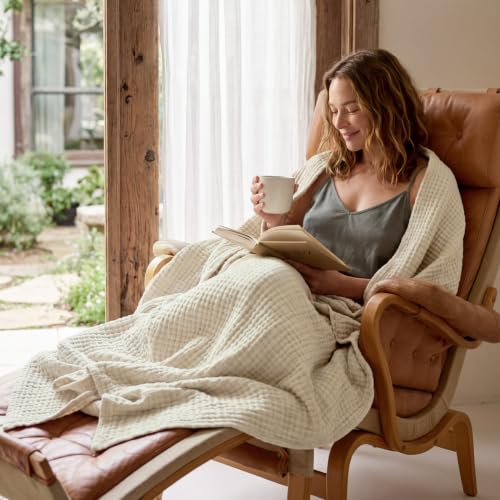 Bedsure 100% Cotton Muslin Blanket Twin XL for Bed, 4-Layer, Linen Beige - color: 00 - Beige, size: Twin XL (66" X 90")