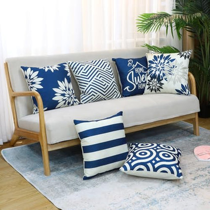 Flutesan 12 Pcs Pillow Covers 18x18 Geometric Linen for Couch, Blue - color: Blue