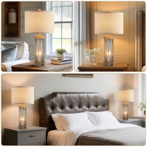 RORIA Farmhouse Table Lamps Set of 2 for Living Room with 2 USB Ports - color: Earthy Gray