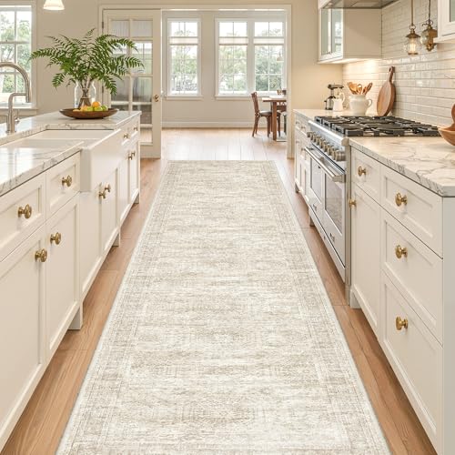 2'6 x 12' Runner Rug Non Slip,Washable Kitchen Rugs,Beige - color: Beige/Ivory, size: 2'6" x 12' (Runner)