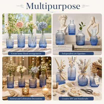 Petal Petite Small Blue Glass Bud Vase Set of 18 for Wedding Centerpieces - color: Blue