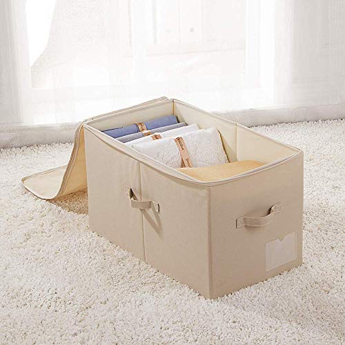 2pcs Zip Lidded Wardrobe Blankets Organizer Storage Bins, Folding & Sturdy - color: Beige
