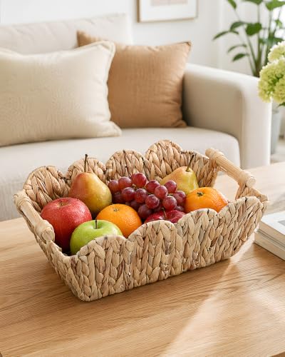 Wicker Baskets 2 Pack, Scalloped Water Hyacinth