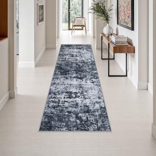 2.6x8 Washable Runner Rug：Modern Abstract Kitchen Carpet Black - color: Black, size: 2'6" x 8' (Rectangular)