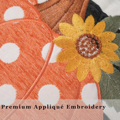 Fall Pillow Covers 20x20 Set of 2, Embroidered Orange Pumpkin - color: Black & White Stripe Pumpkin（appliqué）, size: 20" x 20" (Pack of 2)