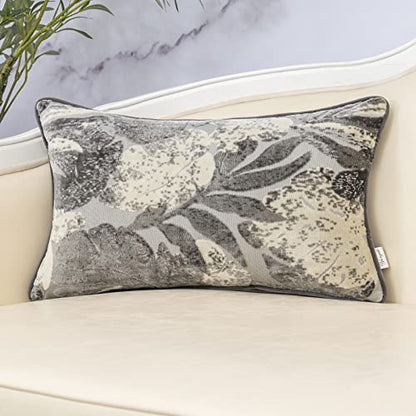 Yangest Grey Leaf Rectangle Pillow Cover Cut Velvet Cushion Cover Luxury Modern Pillowcover for Couch Living Room Bedroom,12x20 Inch - color: Grey, size: 20" x 12" (Pack of 1)