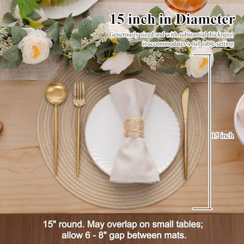 SHACOS 15 inch Beige Round Placemats Set of 12 for Dining Table Woven Braided Circle Place Mats Kitchen Placemat Washable Table Mats - color: Beige, size: Set of 12