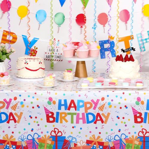 3 Pack Plastic Birthday Tablecloth, Disposable PE Happy Birthday Tablecloth - color: Happy Birthday