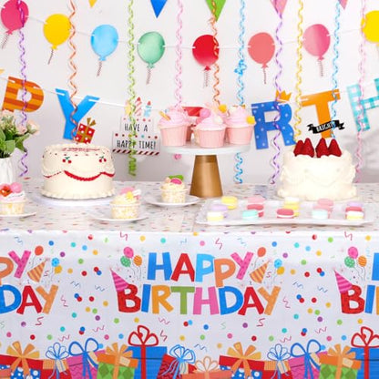 3 Pack Plastic Birthday Tablecloth, Disposable PE Happy Birthday Tablecloth - color: Happy Birthday
