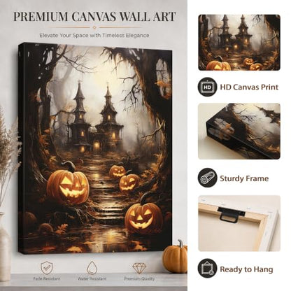 Halloween Wall Art, Gothic Haunted House and Pumpkin Halloween Pictures - color: Halloween01, size: 20"Lx24"W