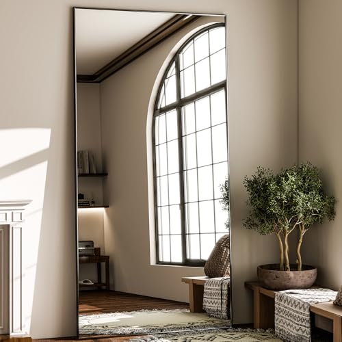 GLSLAND 71"x31" Full Length Mirror Large Floor Mirror with Stand, Black - color: Black, size: 71"L x 31"W