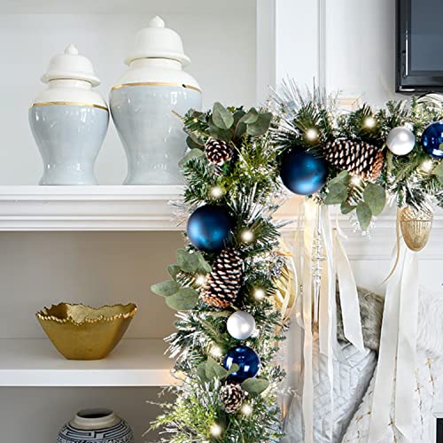 WANNA-CUL Pre-Lit 9ft Christmas Garland with Lights 50 LED Blue Baubles - color: 01-sliver Blue