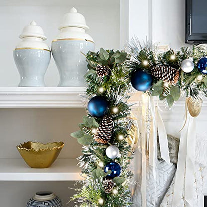 WANNA-CUL Pre-Lit 9ft Christmas Garland with Lights 50 LED Blue Baubles - color: 01-sliver Blue