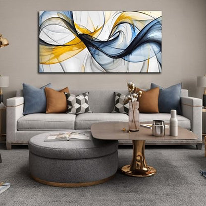 THRLVEART Abstract Wall Art Living Room - Large Canvas Prints Wall Art for Bedroom Ready to Hang Size 29" x 59" - color: Blue Yellow, size: 59"L x 29"W
