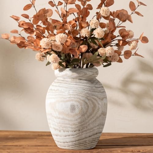 Hanobe Solid Wood Vase for Dried Flowers, 9" Decorative Table Vase