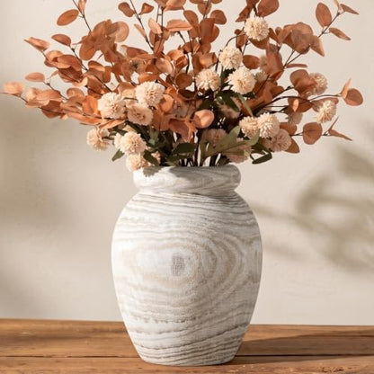 Hanobe Solid Wood Vase for Dried Flowers, 9" Decorative Table Vase