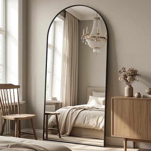 Antok 76" x 34" Arched Full Length Floor Mirror, Aluminum Frame, Black - color: Black, size: 76"L x 34"W