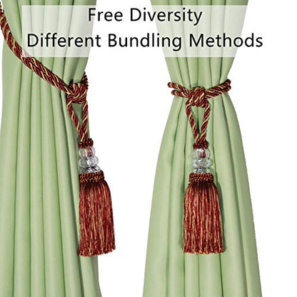 BEL AVENIR 2 Pack Curtain Tiebacks Hand-Woven Holdbacks Tassels Tiebacks - color: Mix Red, size: 2 Pack