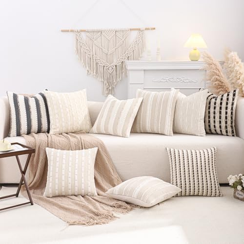 Boho Jacquard Throw Pillow Covers 20x20 Set of 2 Beige Khaki Grey - color: Beige+khaki+grey, size: 20" x 20" (Pack of 2)