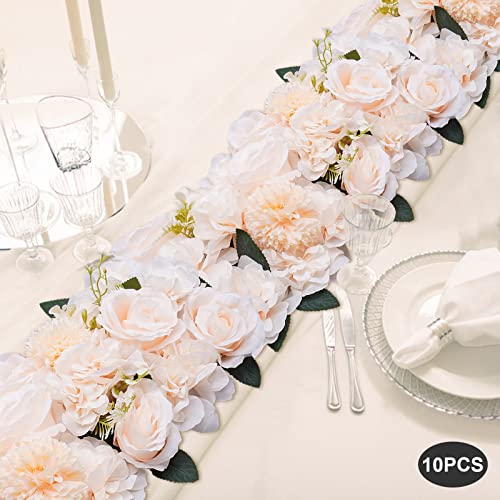 10 Pcs Wedding Dining Table Flower Centerpiece 20.5x11 Inch, Champagne Silk Rose Flower Arrangement For Table Reception Decorations, Artificial Centerpiece For Kitchen Living Room Home Decor