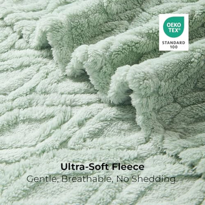 The Seacliff Blanket 50x60 Throw, Palm Sage Green – Lightweight Soft Fleece Throw Blanket for Couch, Breathable All Season, Coastal Wave Texture - color: Palm Sage Green, size: Throw 50x60