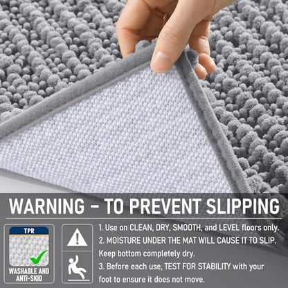 OLANLY Bathroom Runner Rugs 59x24, Thick Soft Absorbent Chenille Bath Rugs - color: Grey, size: 59" x 24"