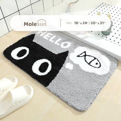 Molesun Cat Bath Mat 20x31, Soft Absorbent Microfiber Bath Rugs - color: Black, size: 20" x 31"