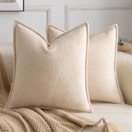 Set of 2 Chenille Throw Pillow Covers Decorative Textured Pillowcase Cozy Soft Cushion Covers for Sofa Couch Living Room 45x45 Inch,Beige - color: Beige, size: 18" x 18" (Pack of 2)