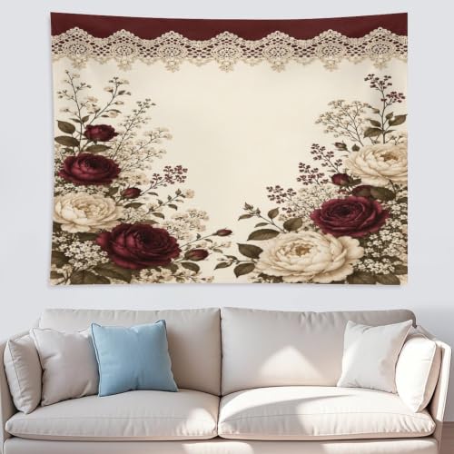 Bgdfhk Floral Lace Border Decorative Wall Tapestry 60"x80", Soft Polyester Lightweight Tapestry Blanket for Bedroom Living Room Dorm Apartment Home Decor - color: Floral Lace Border, size: 80"L x 60"W
